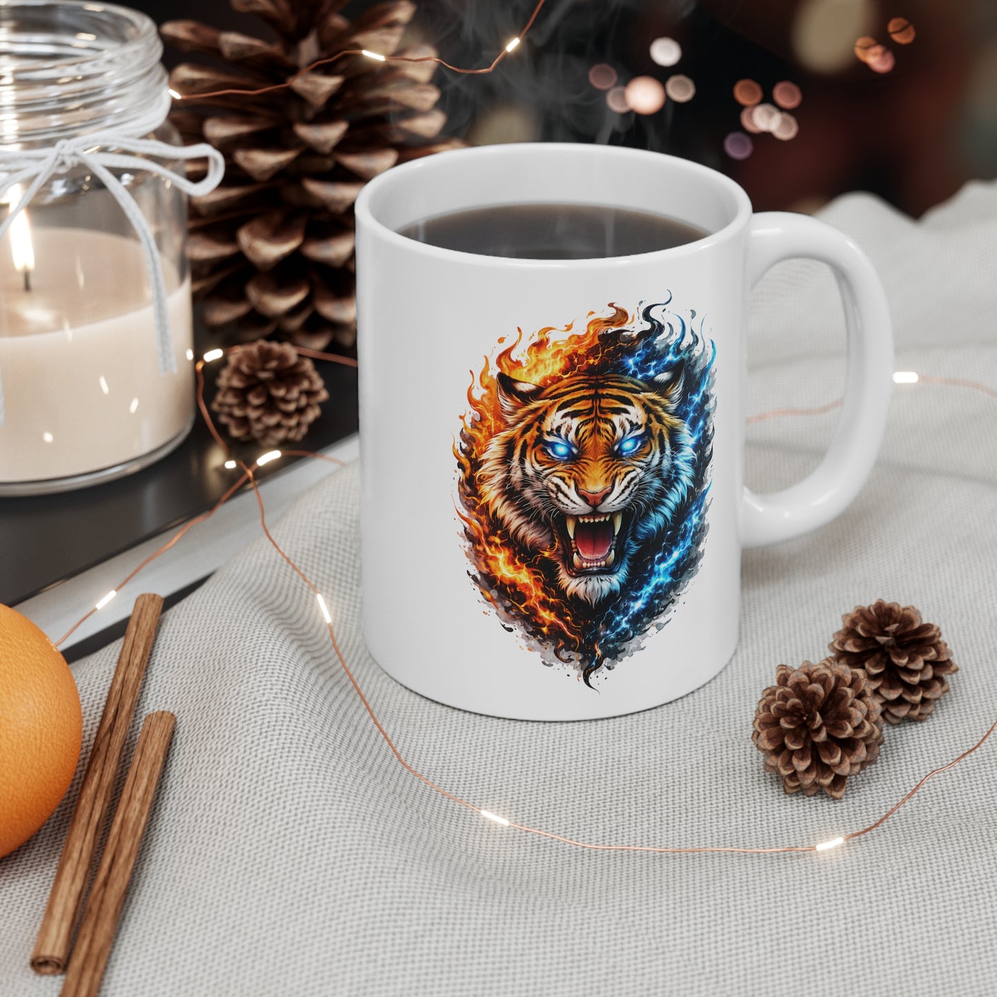 Mug Tigre Feu et Glace – Tasse Animal Sauvage Puissance Yin Yang – Cadeau Homme Original
