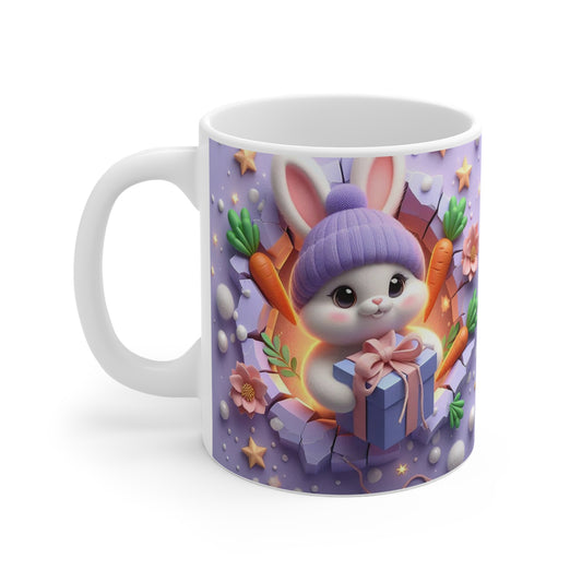 Tasse Lapin Mignon Pâques – Mug Céramique 325ml – Cadeau Kawaii Fleurs et Carottes Anniversaire