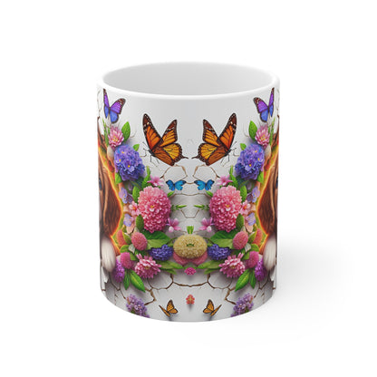 Tasse Céramique Cavalier King Charles et Fleurs – Mug Chien Mignon Papillons – Cadeau Animaux Bohème 325ml