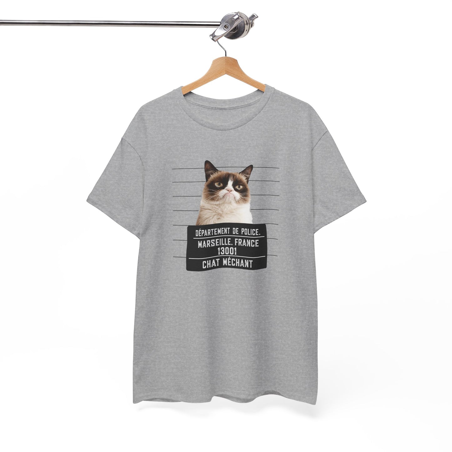 Tee Shirt Chat Homme Femme – Chat Méchant Humour Poste de Police – Idée Cadeau Amoureux des Chats Félin Drôle