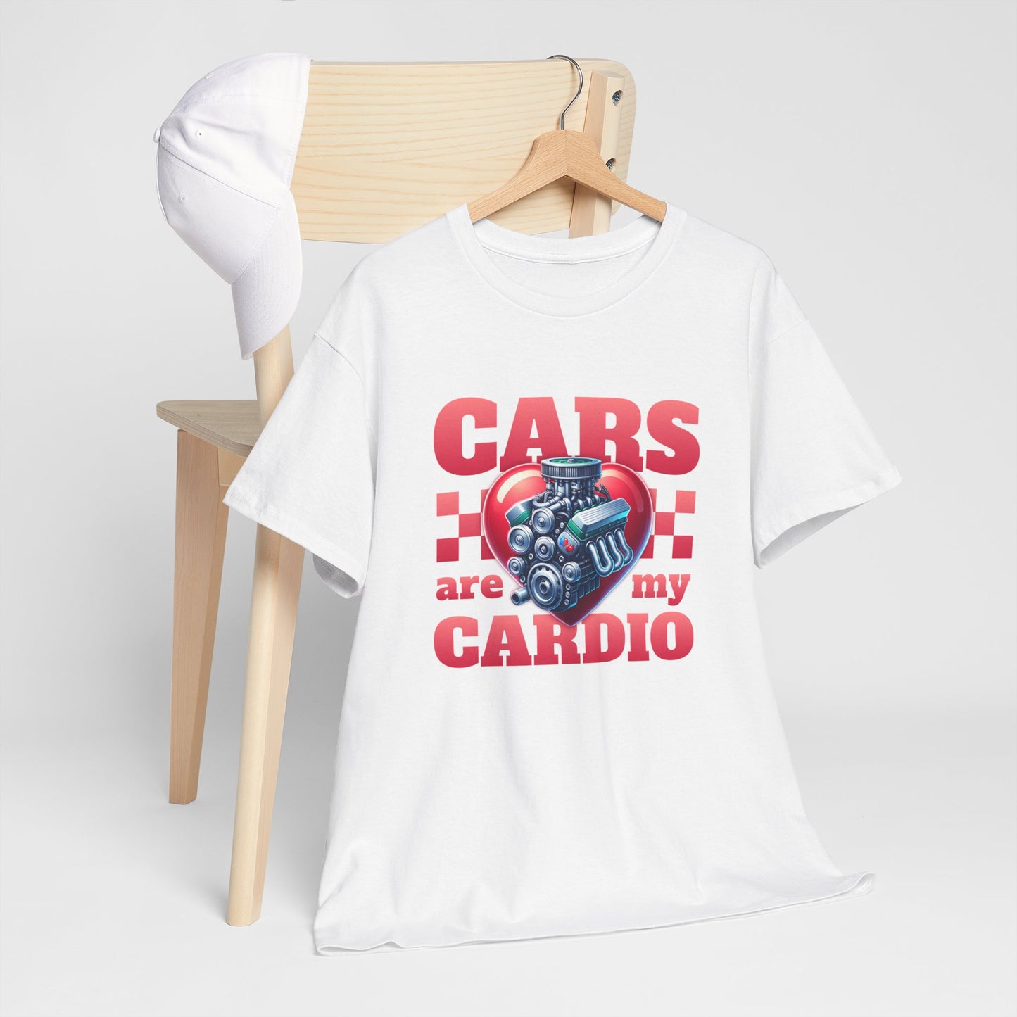 T-Shirt Cars Are My Cardio Homme Femme – Tee Shirt Moteur Cœur Voiture – Cadeau Passion Auto Mécanique Noir Blanc Gris