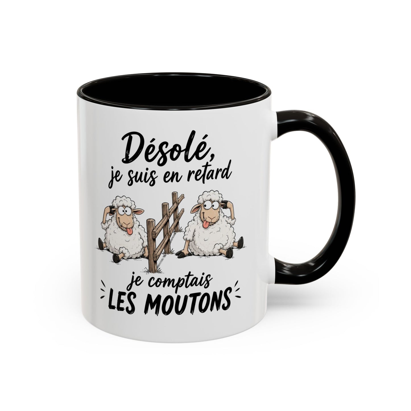 Tasse Humour Moutons – Désolé Je Suis en Retard Je Comptais les Moutons – Mug Rigolo et Original 325ml