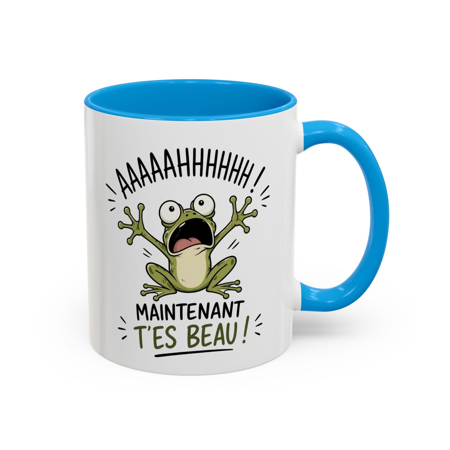 Mug Grenouille Drôle – “Maintenant T’es Beau” – Tasse Humour Animal et Réveil – Cadeau Original Homme Femme – Céramique 325ml Noir Bleu Rouge