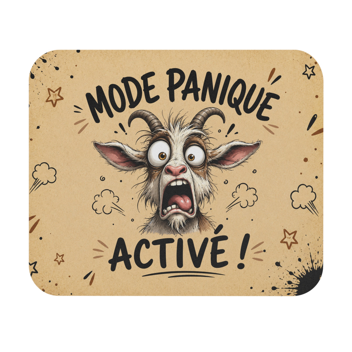 Tapis de Souris 22x18cm Mode Panique Activé – Chèvre Drôle et Déjantée – Cadeau Humour Bureau Homme et Femme