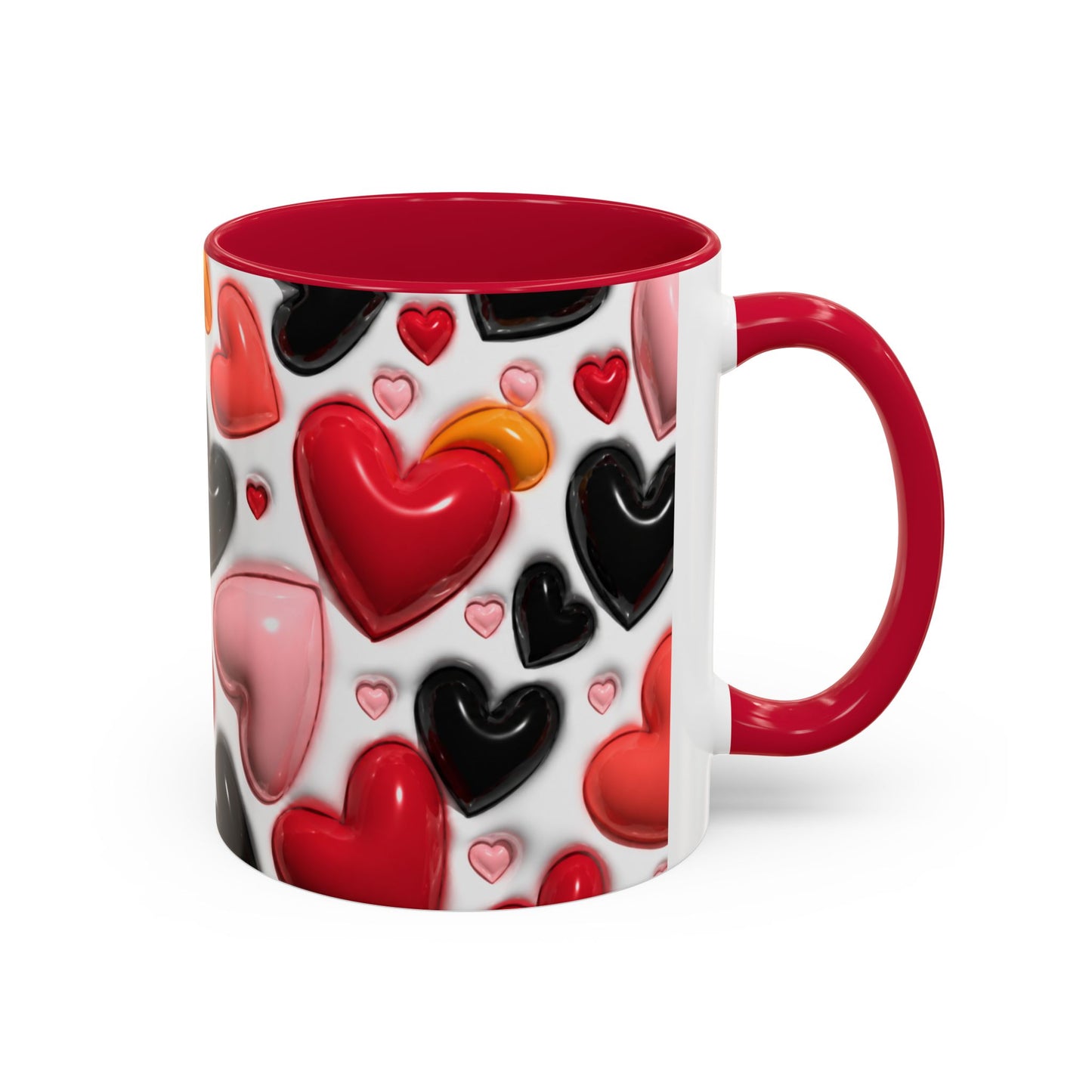 Mug Love Cœurs – Tasse Romantique Motif Cœurs Rouges Roses Noirs – Cadeau Couple Amour Saint Valentin Femme Homme Céramique 325ml