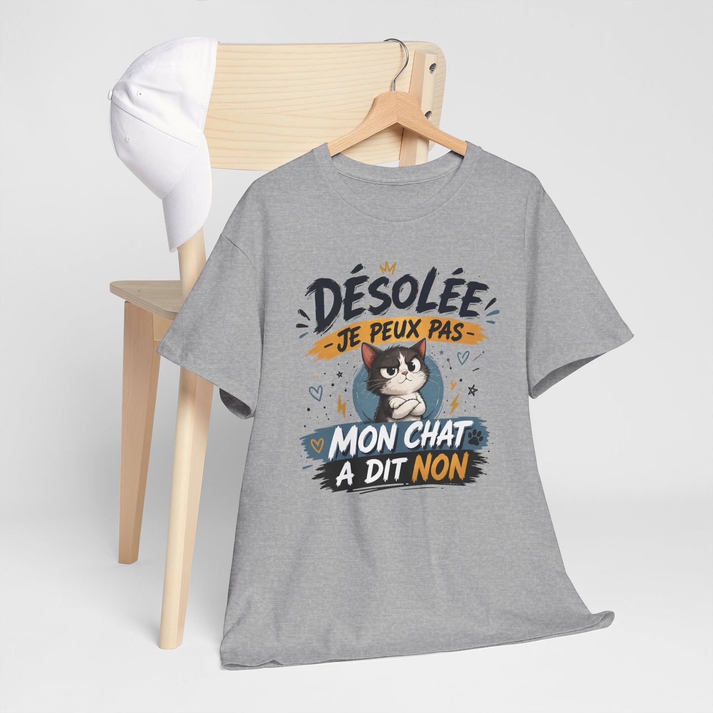 Tee-Shirt Désolée Je Peux Pas Mon Chat a Dit Non – Cadeau Humour Chat Femme Homme – Chaton Drôle Amoureux des Chats