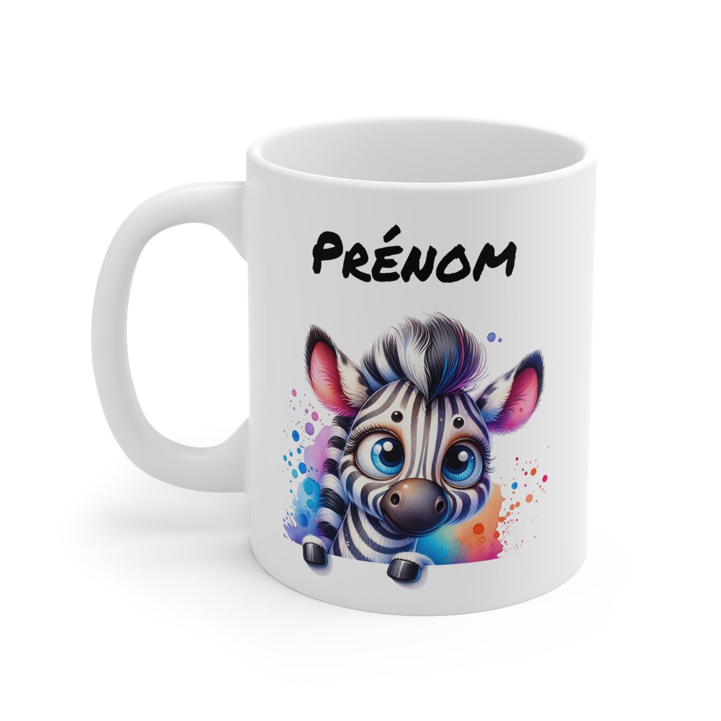 Tasse Personnalisable Zèbre Mignon – Mug Prénom Animal de la Savane – Cadeau Original Safari Coloré 325ml