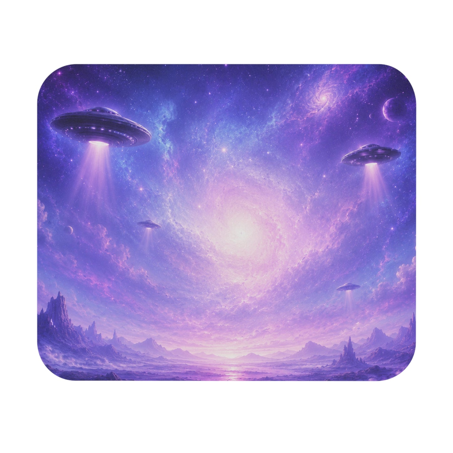 Tapis de Souris 22x18cm Galaxie Espace OVNI – Univers Cosmique Violet – Décoration Bureau Gaming – Science-Fiction Homme Femme