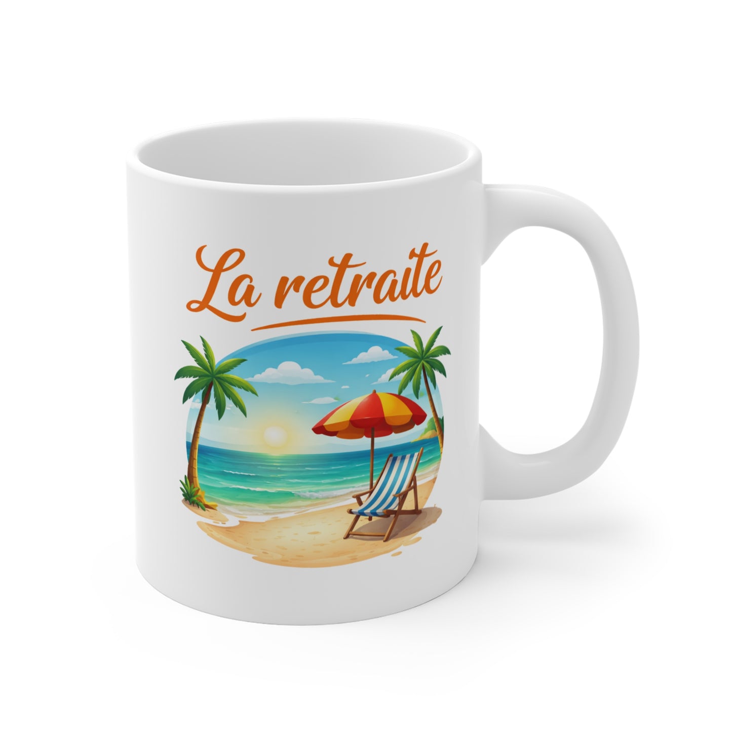 Tasse Retraite Plage – Mug La Retraite Soleil Mer Transat – Cadeau Départ Retraite 325ml