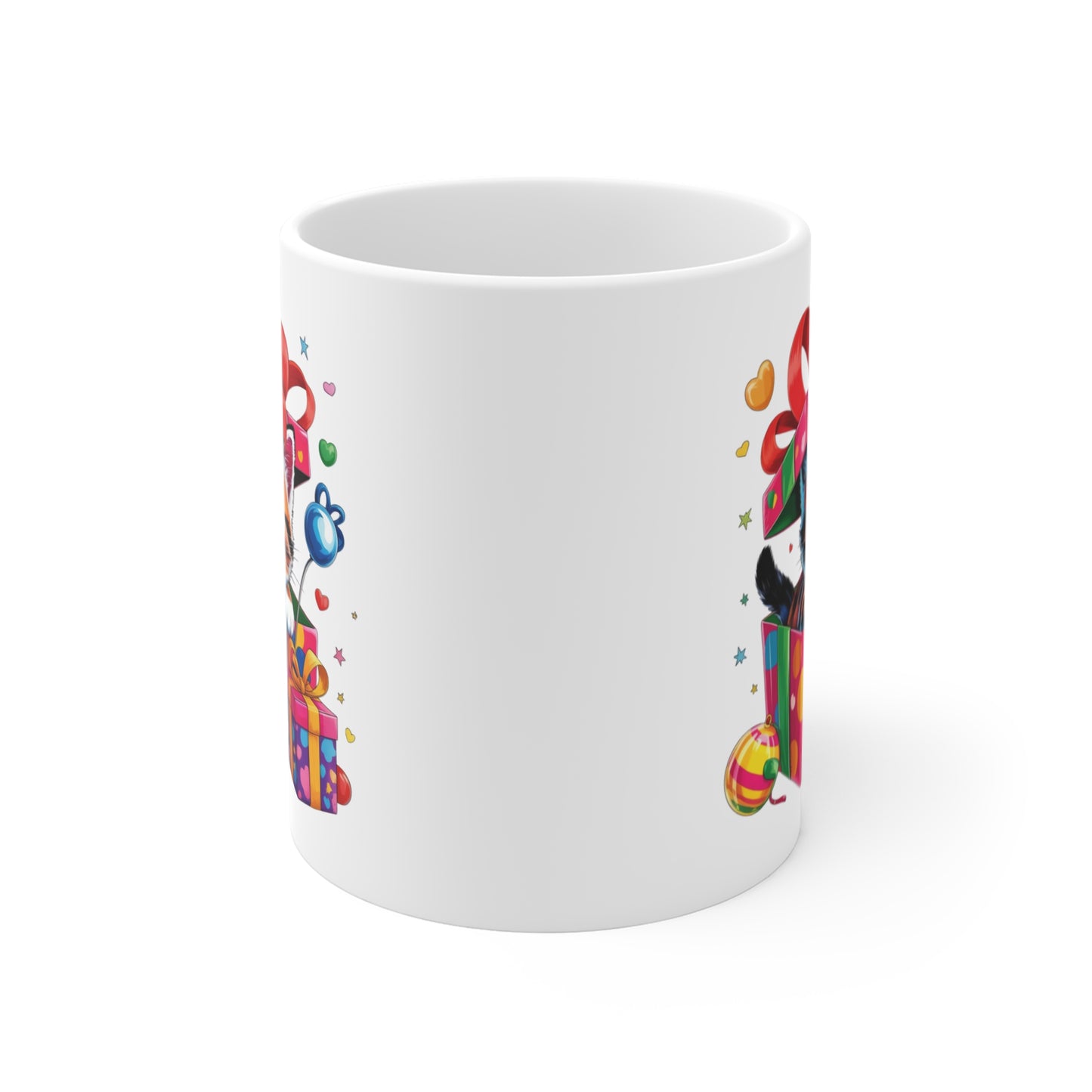 Mug Chaton Kawaii Cadeau – Tasse Chat Mignon dans Boîte Surprise Colorée – Design Cute Kitten avec Cadeaux et Rubans – Cadeau Original pour Amoureux des Chats – Mug Céramique 325ml