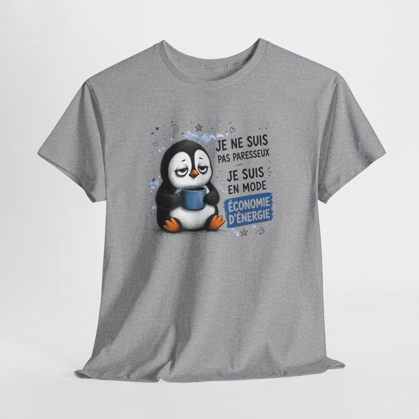 Tee-Shirt Humour Homme et Femme – Pingouin Fatigué Économie d’Énergie – Idée Cadeau Drôle Original Anniversaire