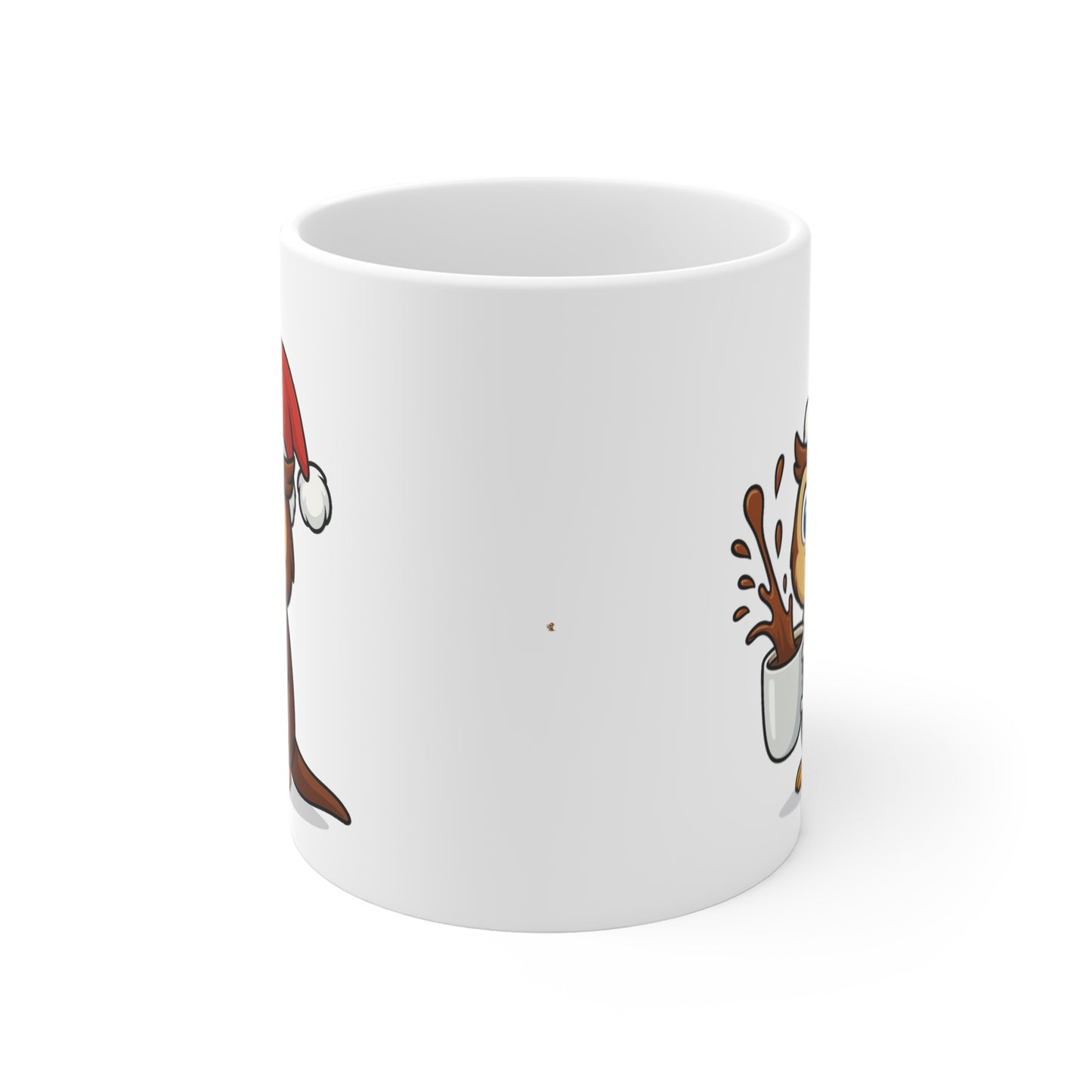 Mug Hibou Noël 325ml – Tasse Céramique Mignonne avec Bonnet Rouge – Cadeau Fêtes Original