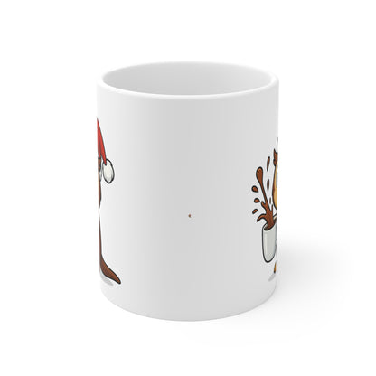 Mug Hibou Noël 325ml – Tasse Céramique Mignonne avec Bonnet Rouge – Cadeau Fêtes Original