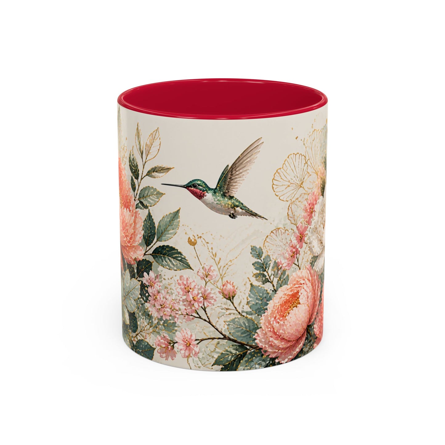 Tasse Florale Colibri et Pivoines – Mug Aquarelle Chic avec Fleurs Roses et Blanches – Design Nature 325ml