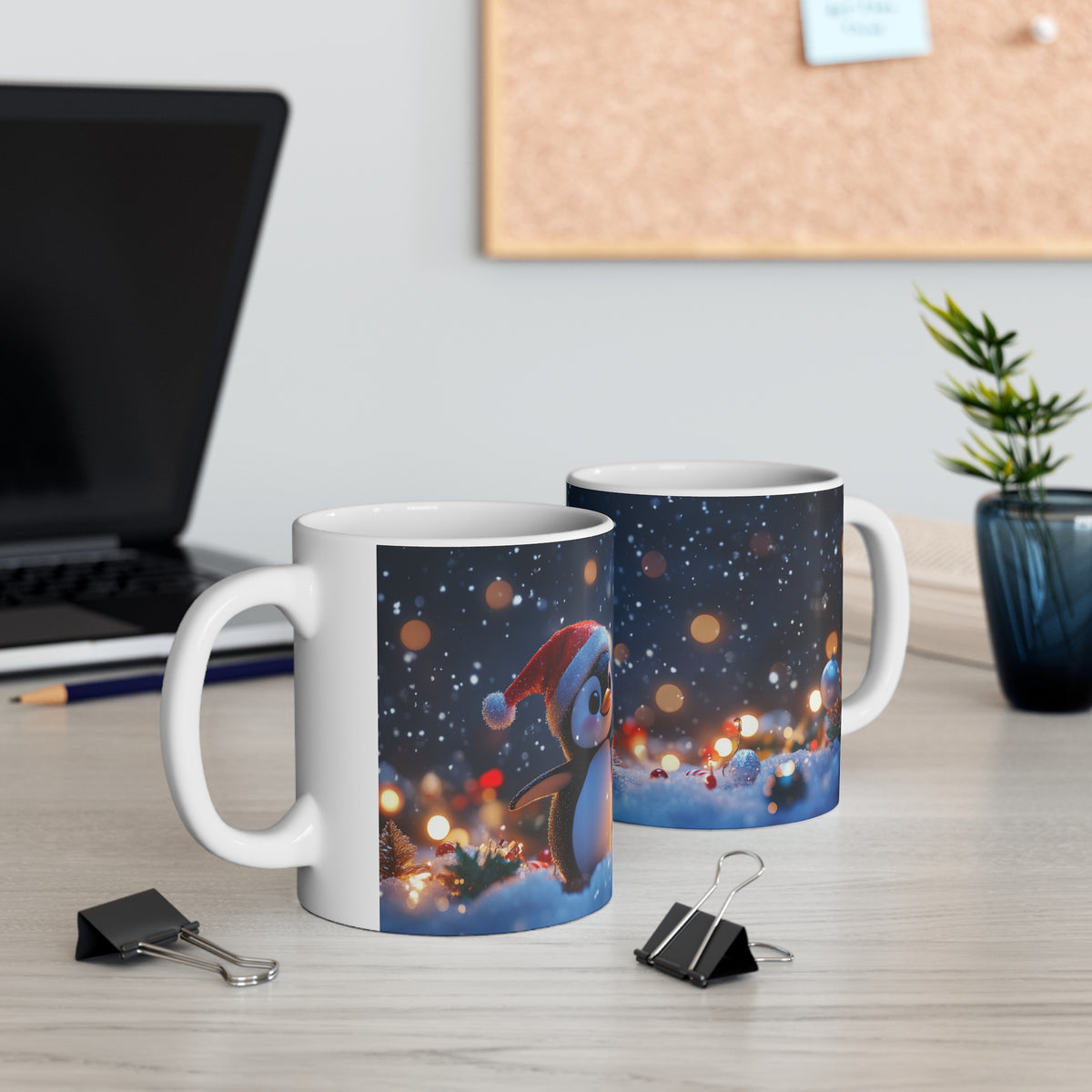 Mug Pingouin de Noël avec Sucre d’Orge – Tasse Hiver Neige et Lumières Festives – Cadeau Noël Homme Femme