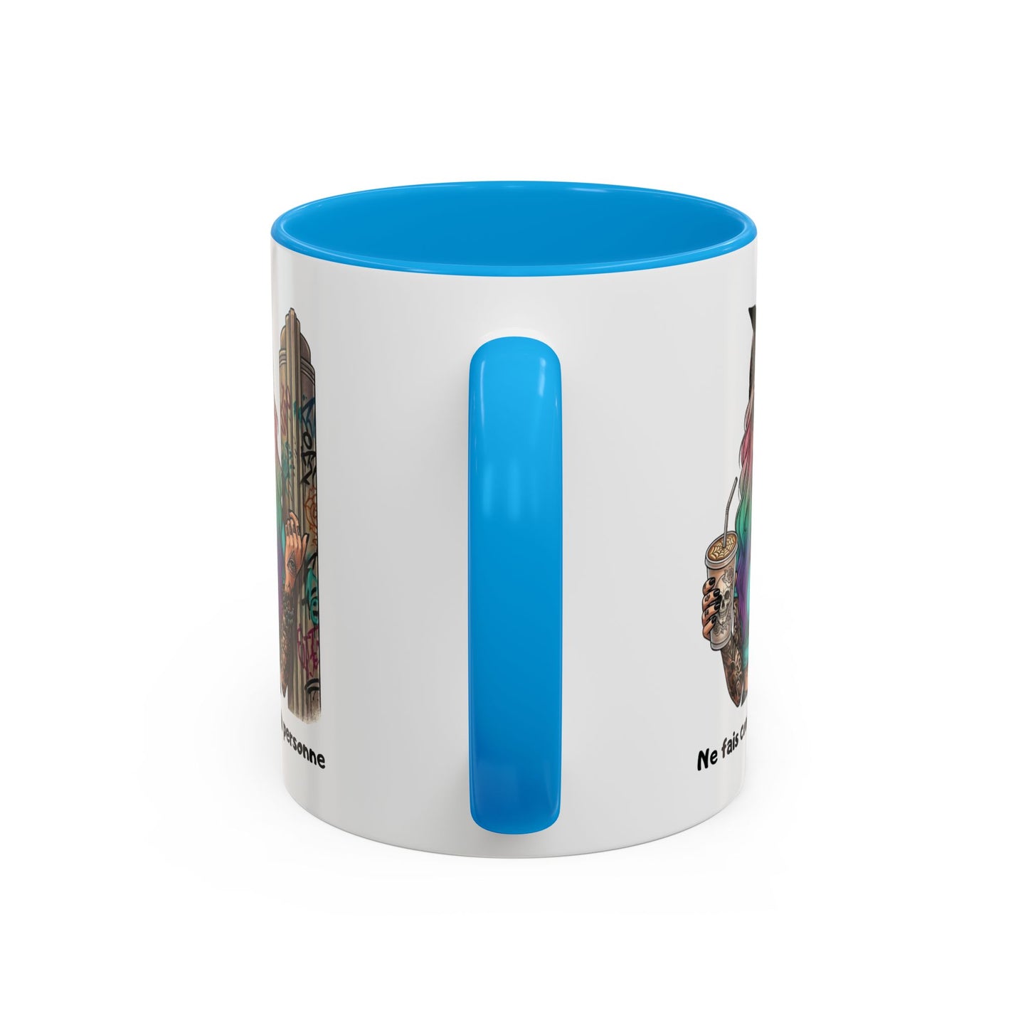 Tasse Femme Tattoo Street Art 325ml – Mug Céramique Design Urbain Coloré Cheveux Multicolores