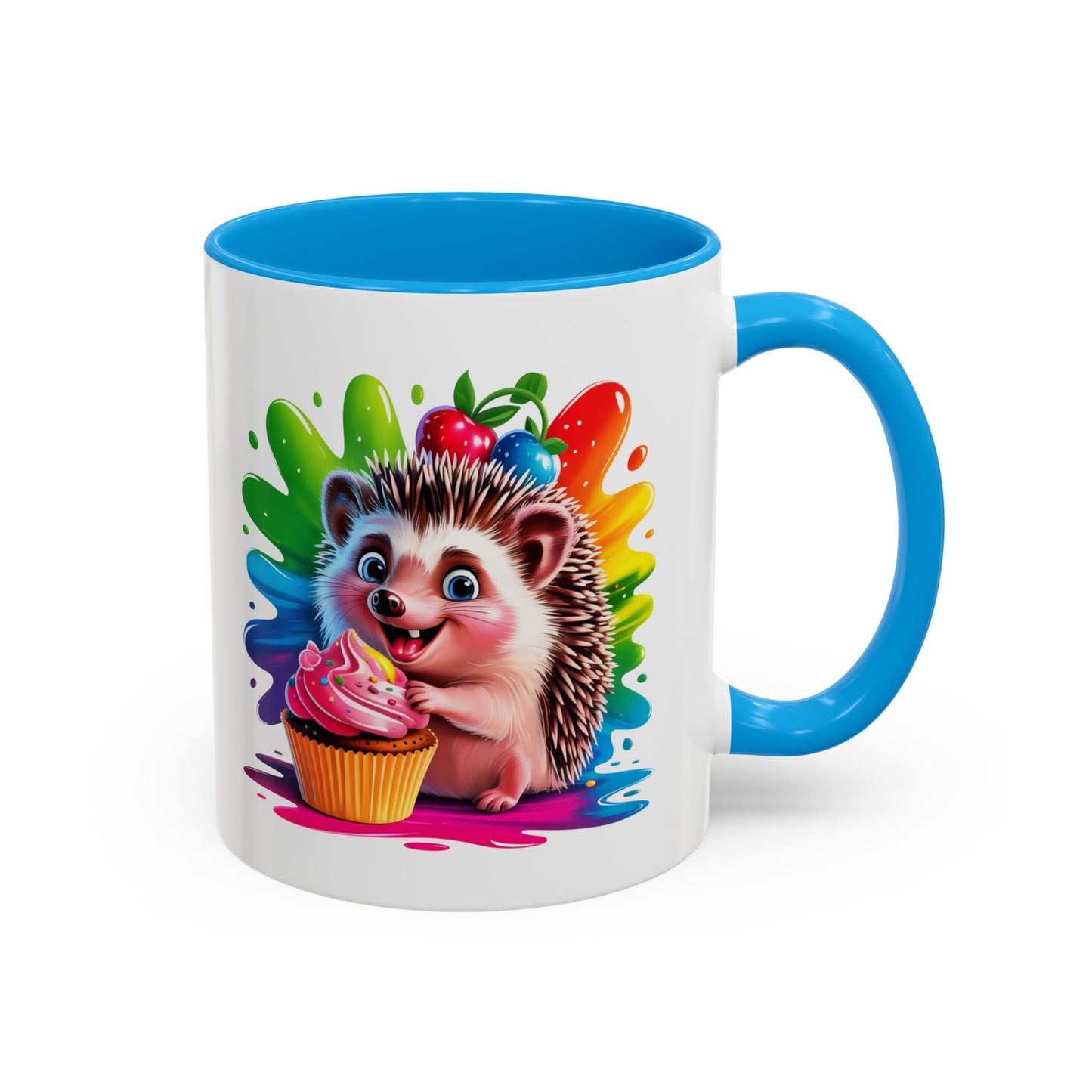 Mug Hérisson Mignon Gourmand – Tasse Animal Cupcake Coloré Kawaii – Cadeau Original Enfant Adulte – Céramique 325ml Noir Bleu Rouge