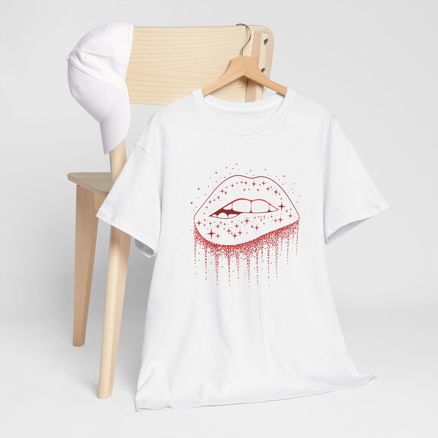 Tee Shirt Femme Lèvres Rouges Glamour Bouche Scintillante Brillante Style Féminin Élégant Original Cadeau