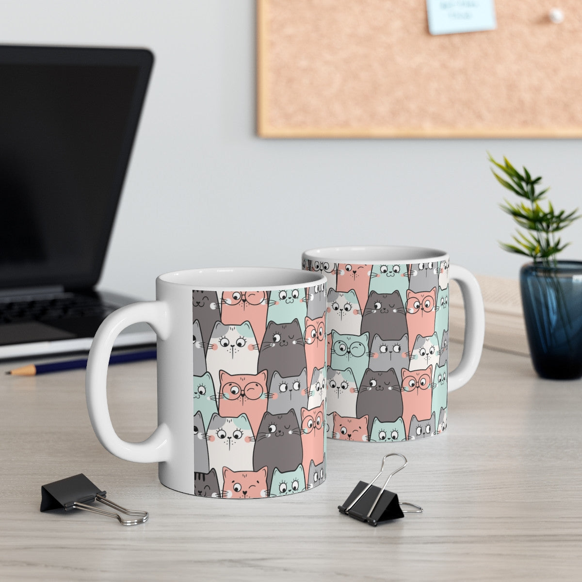 Mug Design Chats 325ml – Tasse Céramique avec Plein de Chats – Cadeau Parfait pour Amoureux des Chats