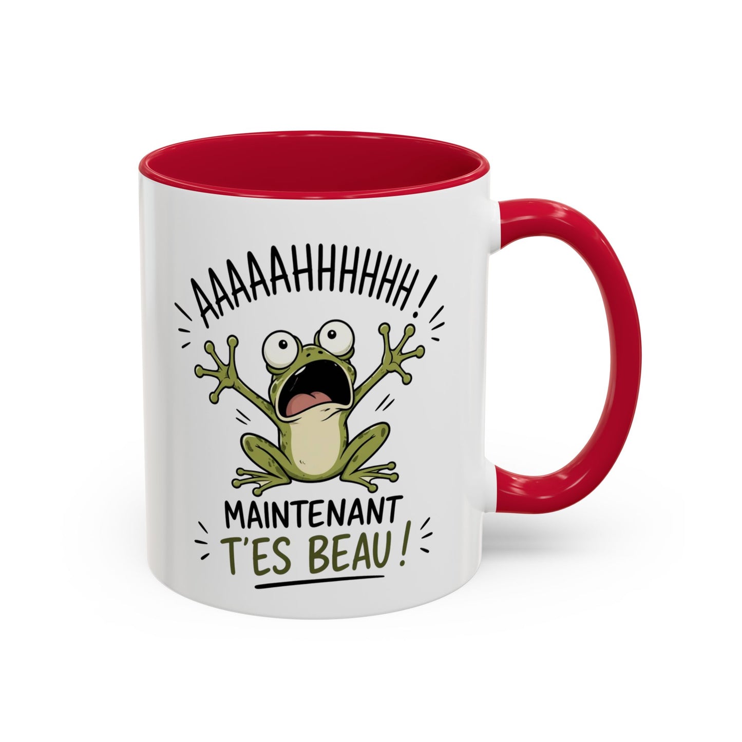 Mug Grenouille Drôle – “Maintenant T’es Beau” – Tasse Humour Animal et Réveil – Cadeau Original Homme Femme – Céramique 325ml Noir Bleu Rouge