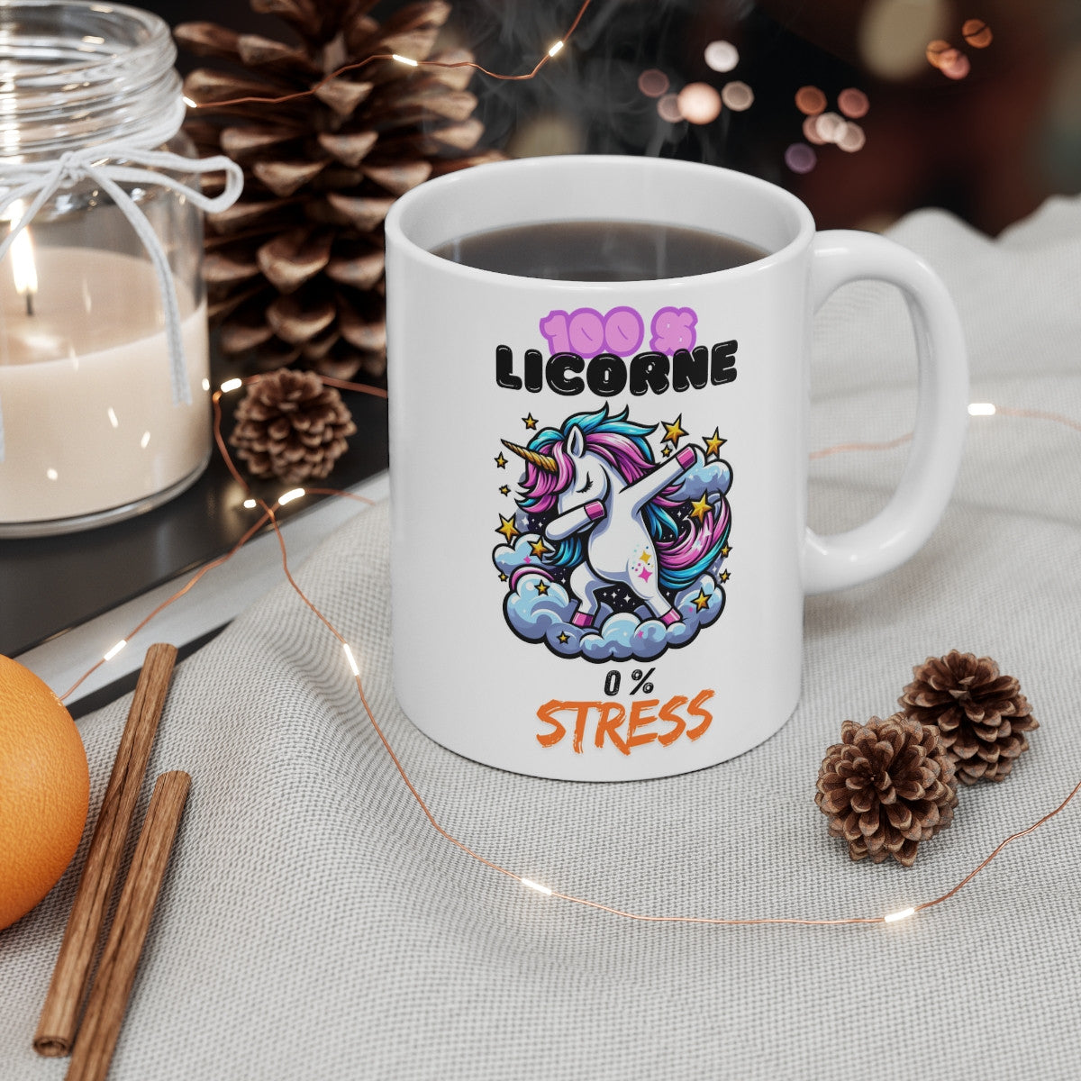 Mug "100% Licorne 0% Stress" – Tasse Céramique 325ml avec Licorne qui Dab –
