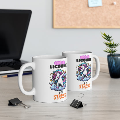 Mug "100% Licorne 0% Stress" – Tasse Céramique 325ml avec Licorne qui Dab –