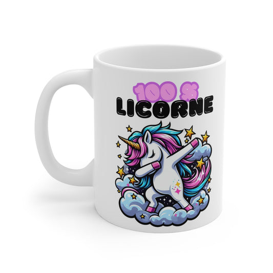 Mug "100% Licorne" – Tasse Céramique 325ml avec Licorne qui Dab – Cadeau Fantaisie