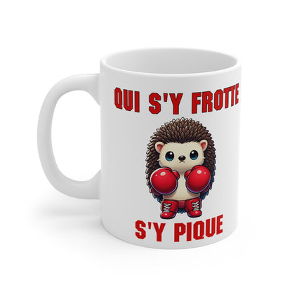 Mug "Qui s'y frotte s'y pique" avec Hérisson Boxeur Cadeau Fun et Original