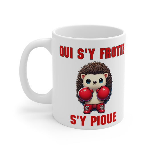 Mug "Qui s'y frotte s'y pique" avec Hérisson Boxeur Cadeau Fun et Original