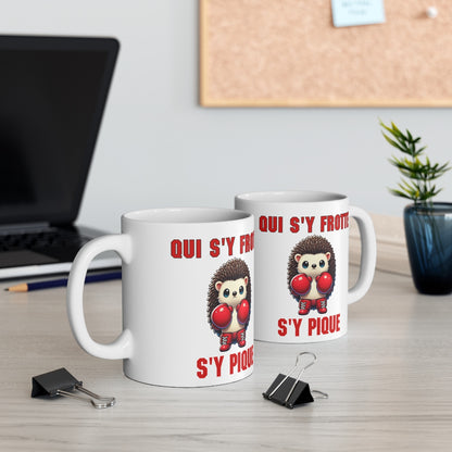 Mug "Qui s'y frotte s'y pique" avec Hérisson Boxeur Cadeau Fun et Original