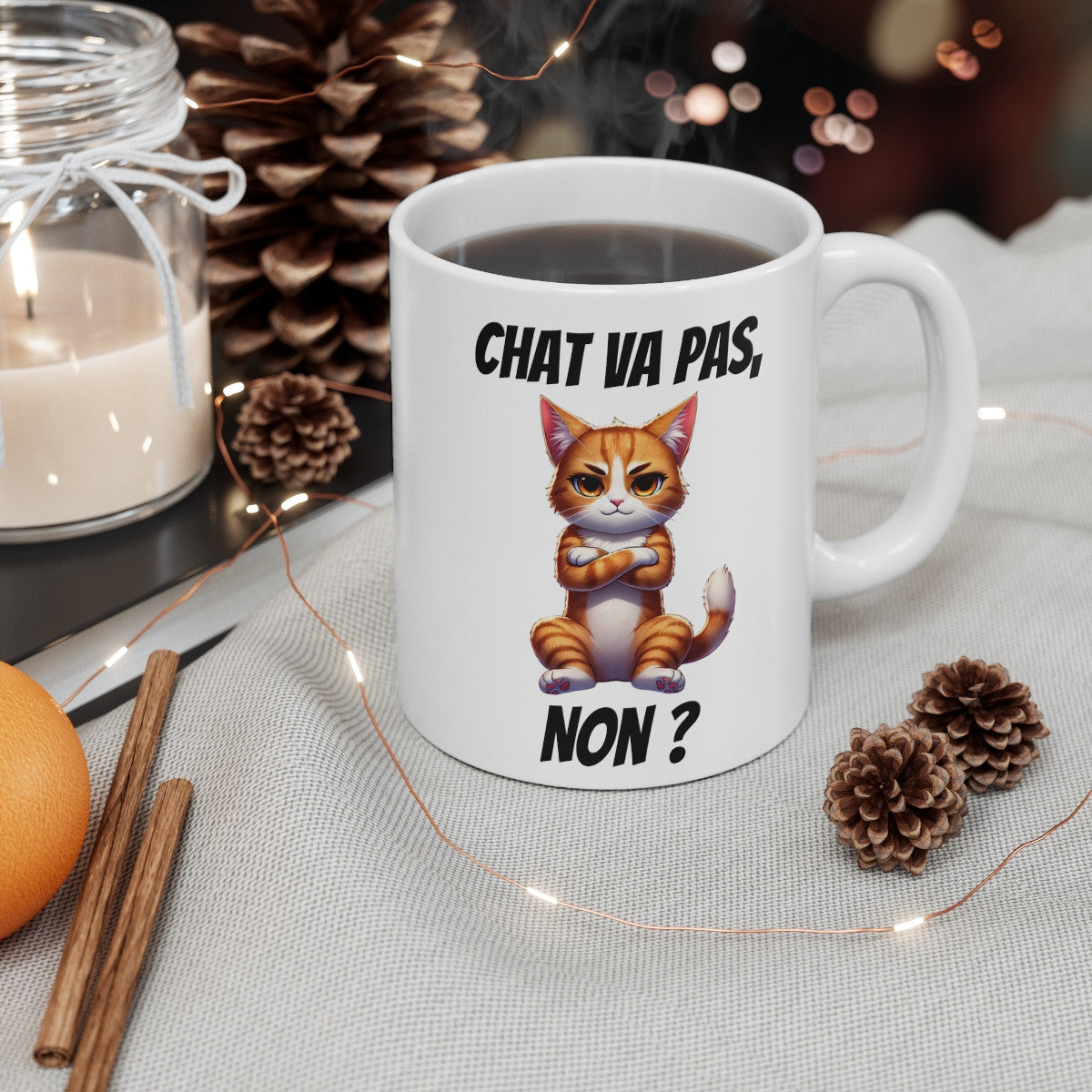 Mug "Chat va pas non ?" avec Chat  – Tasse Céramique 325ml – Cadeau Humour
