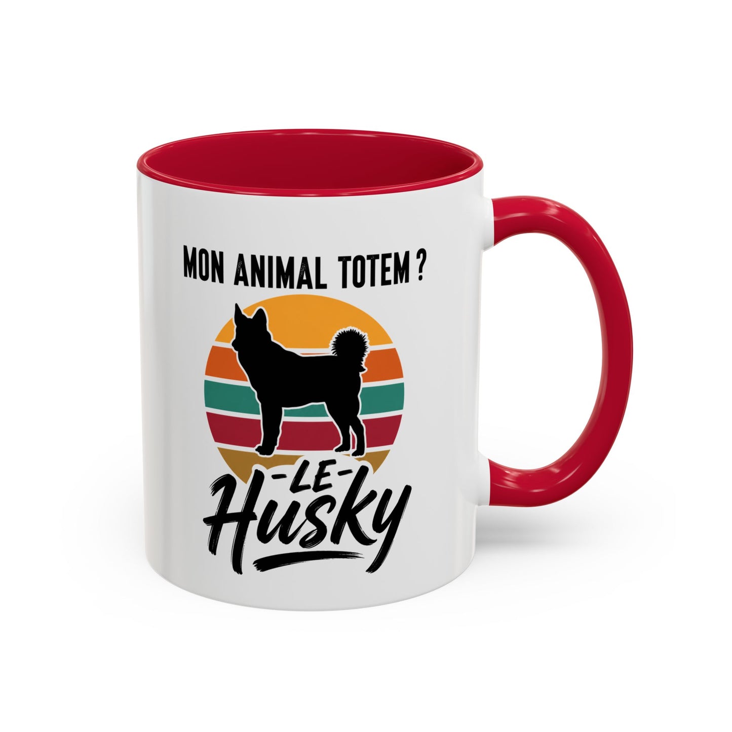 Mug Husky Homme et Femme – Tasse Chien pour Maître et Maîtresse – Cadeau Amoureux du Husky – Idée Cadeau Propriétaire et Passionné de Chiens – 325 ml Noir Bleu Rouge