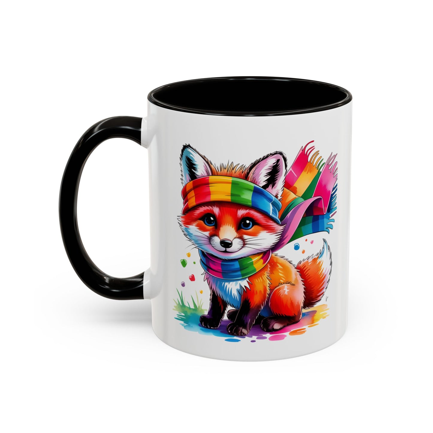 Mug Renard Coloré – Tasse Renard Arc-en-ciel avec Écharpe – Cadeau Animal Mignon 325ml