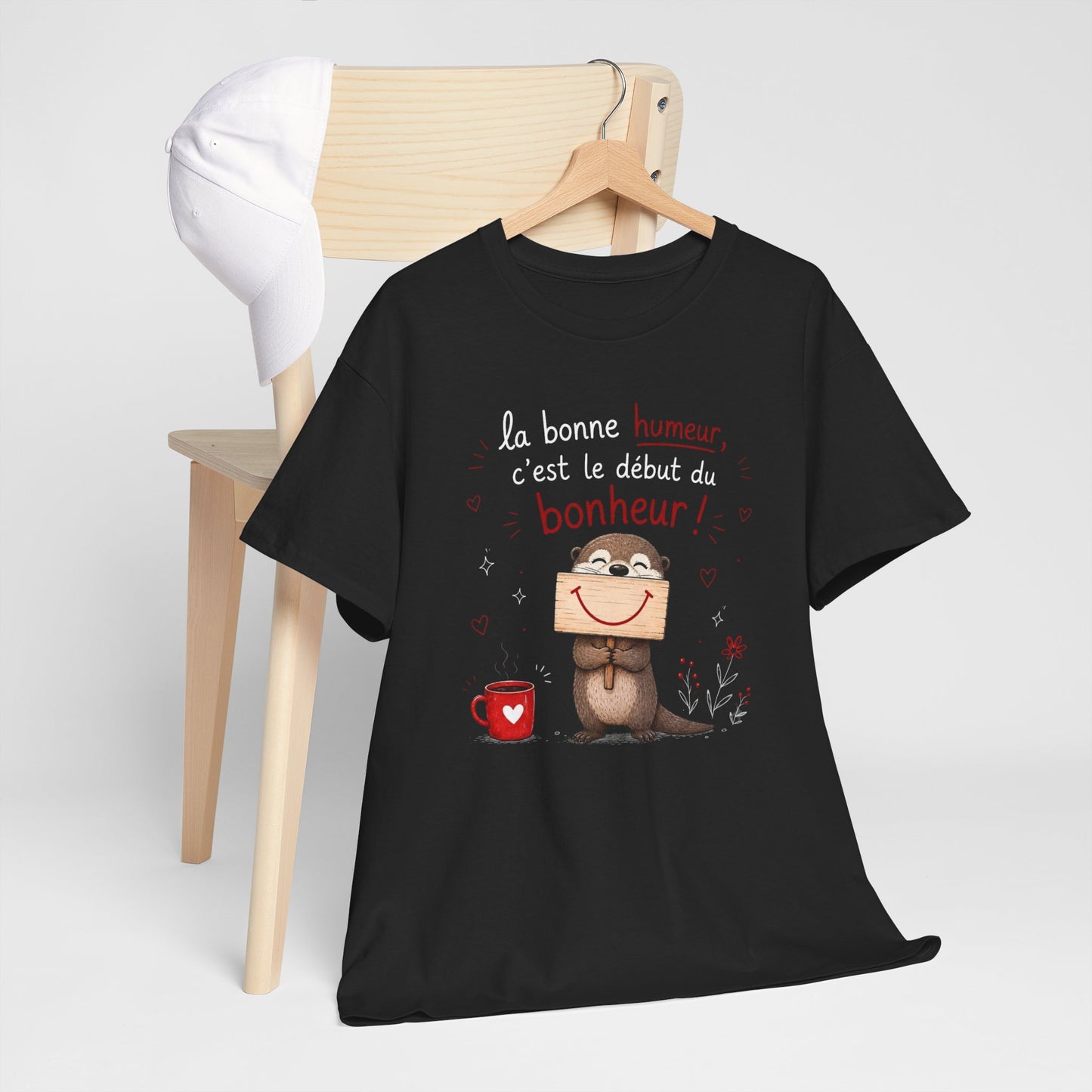 Tee-Shirt La Bonne Humeur C’est le Début du Bonheur – Cadeau Positif Loutre Homme Femme