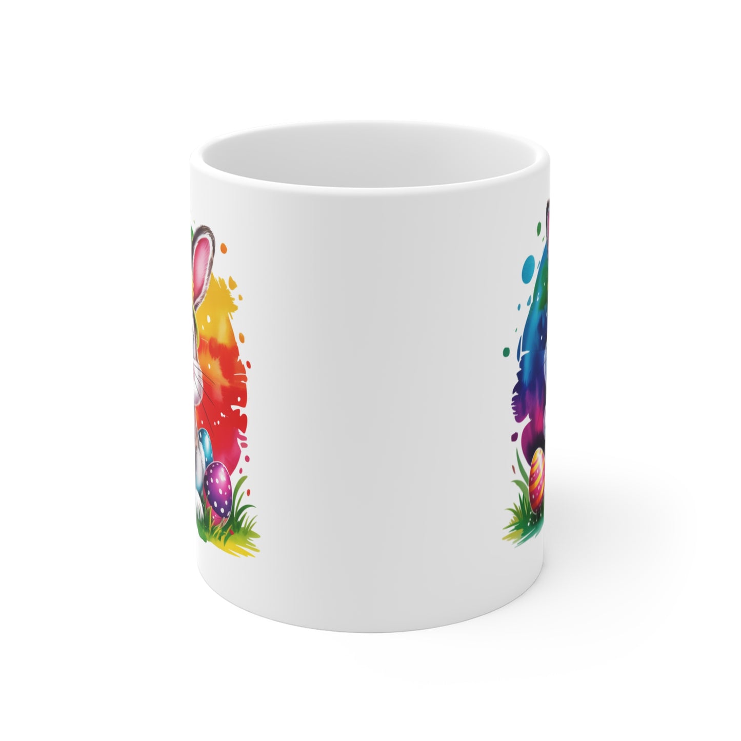Tasse Lapin de Pâques Mignon – Mug Kawaii avec Œufs Colorés et Design Arc-en-Ciel – Cadeau Original Printemps et Pâques – Céramique 325ml