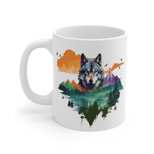 Mug Loup et Montagnes – Tasse Céramique 325ml avec Design Nature et Aventure – Cadeau Passion Animaux Sauvages et Paysages