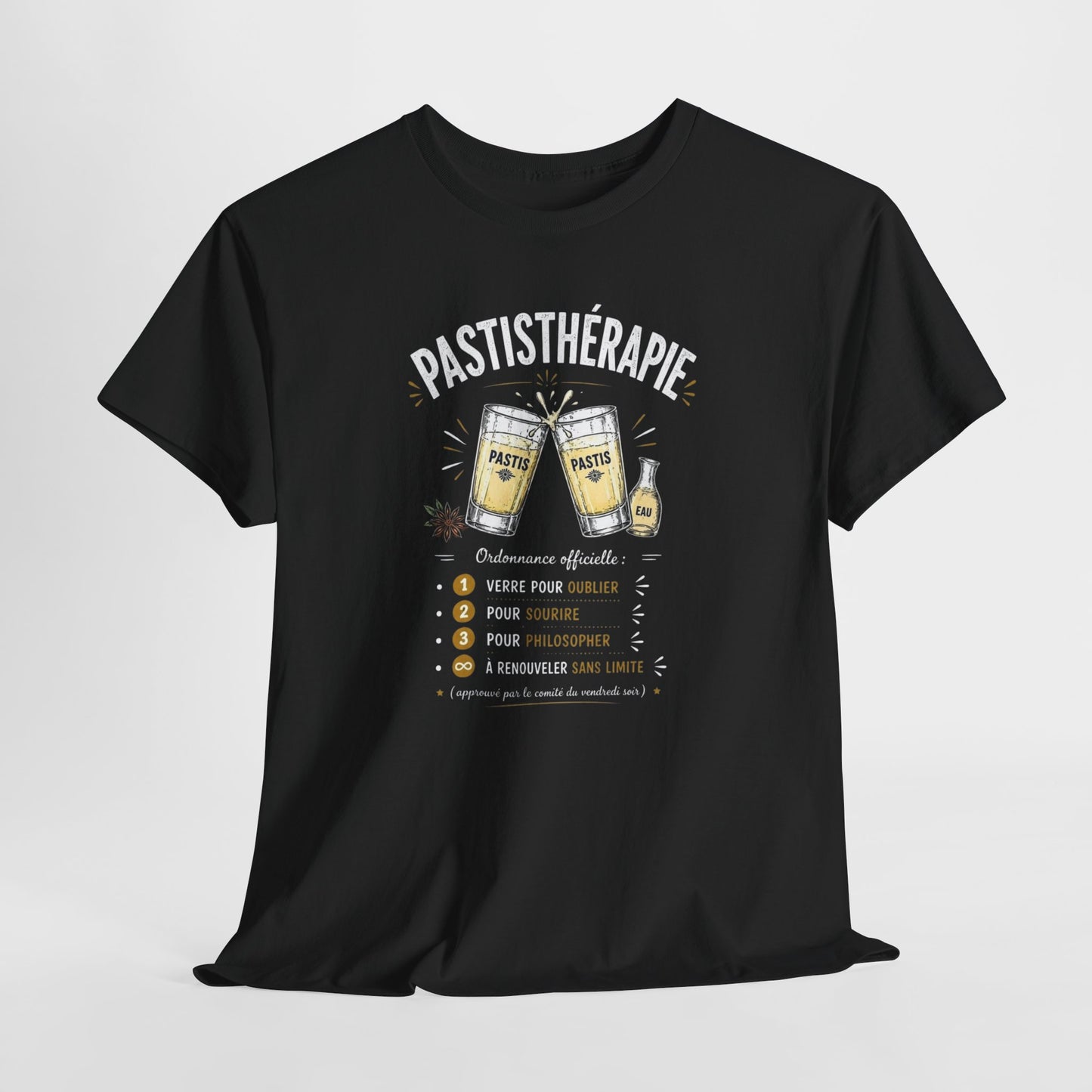 T-Shirt Pastis Thérapie Homme Femme – Tee Shirt Humour Apéro Pastis – Cadeau Drôle Soirée Amis Weekend Noir Blanc Gris