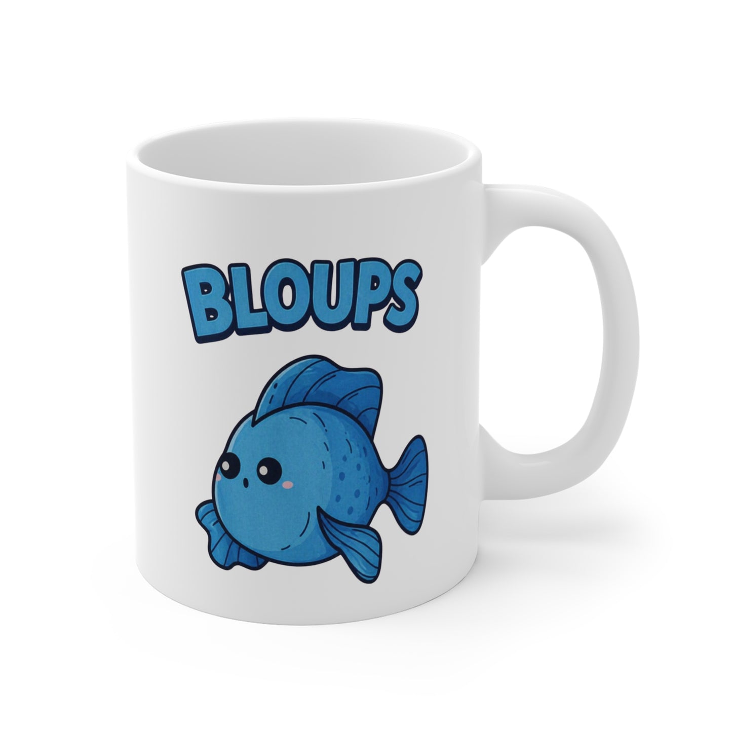 Tasse Bloups Poisson Kawaii – Mug Animal Marin Mignon Bleu – Cadeau Humour Enfant Homme Femme 325ml