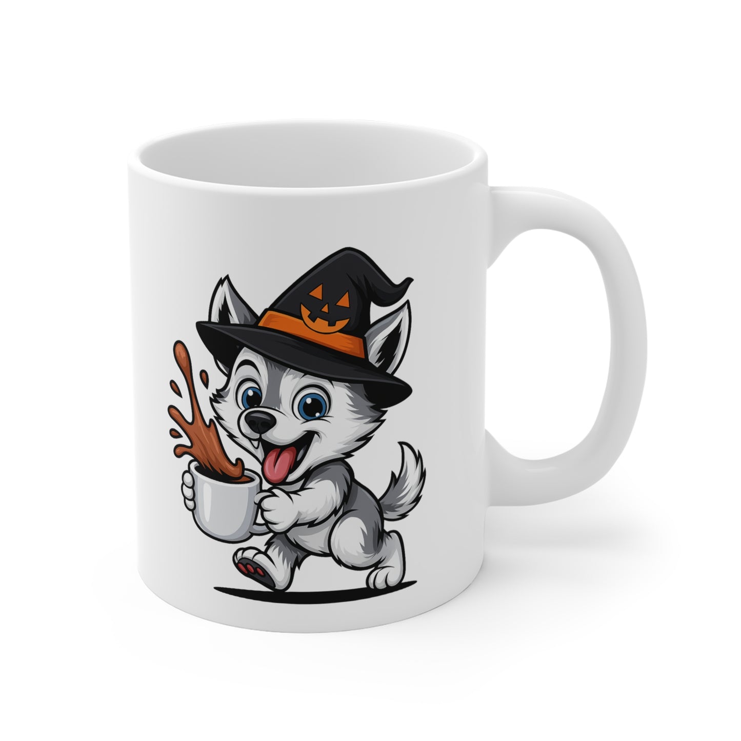 Mug Loup Sorcier Café – Tasse Céramique 325ml – Illustration Animalière Drôle Halloween