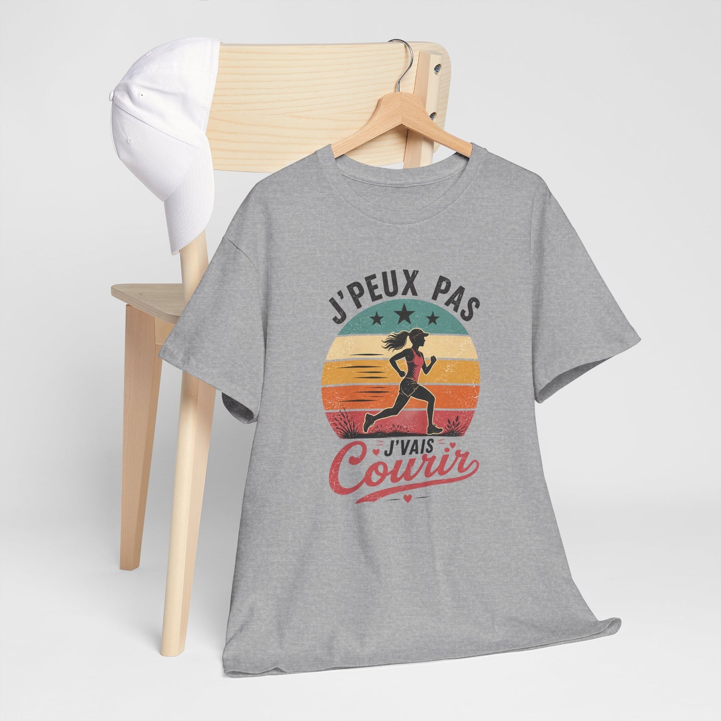 T-Shirt Running Femme Humour – J’Peux Pas J’Vais Courir – Tee Shirt Course à Pied Vintage Sport