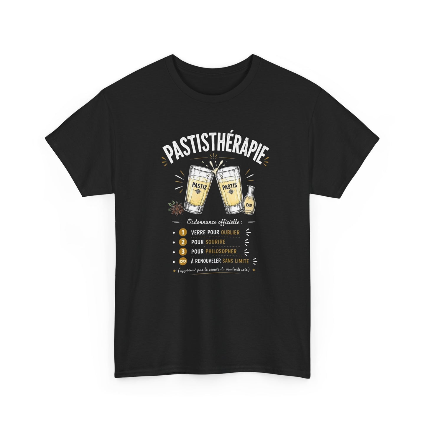 T-Shirt Pastis Thérapie Homme Femme – Tee Shirt Humour Apéro Pastis – Cadeau Drôle Soirée Amis Weekend Noir Blanc Gris