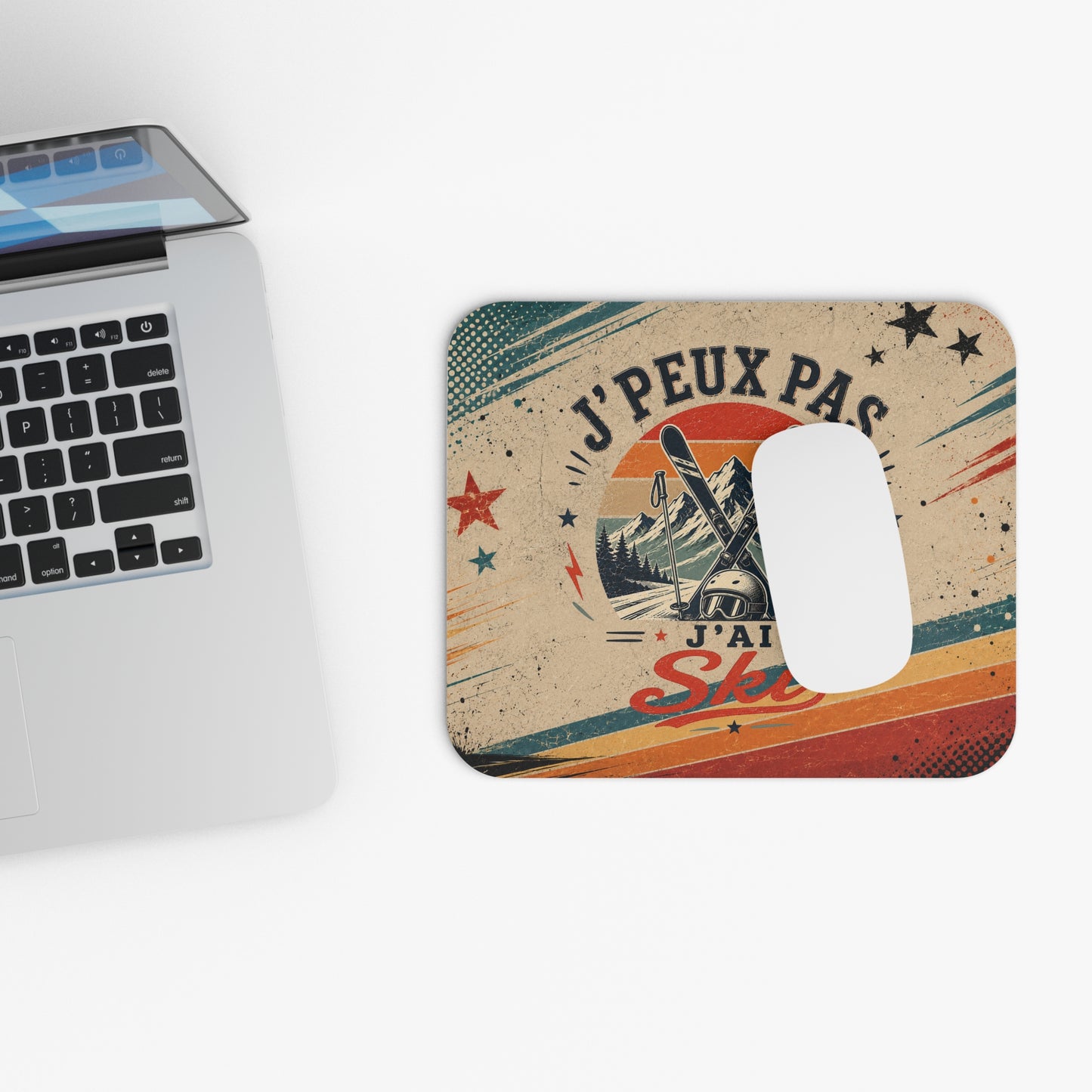Tapis de Souris J'Peux Pas J'ai Ski Vintage – Cadeau Ski Homme et Femme – Accessoire Bureau Gamer Montagne Sport d'Hiver Original