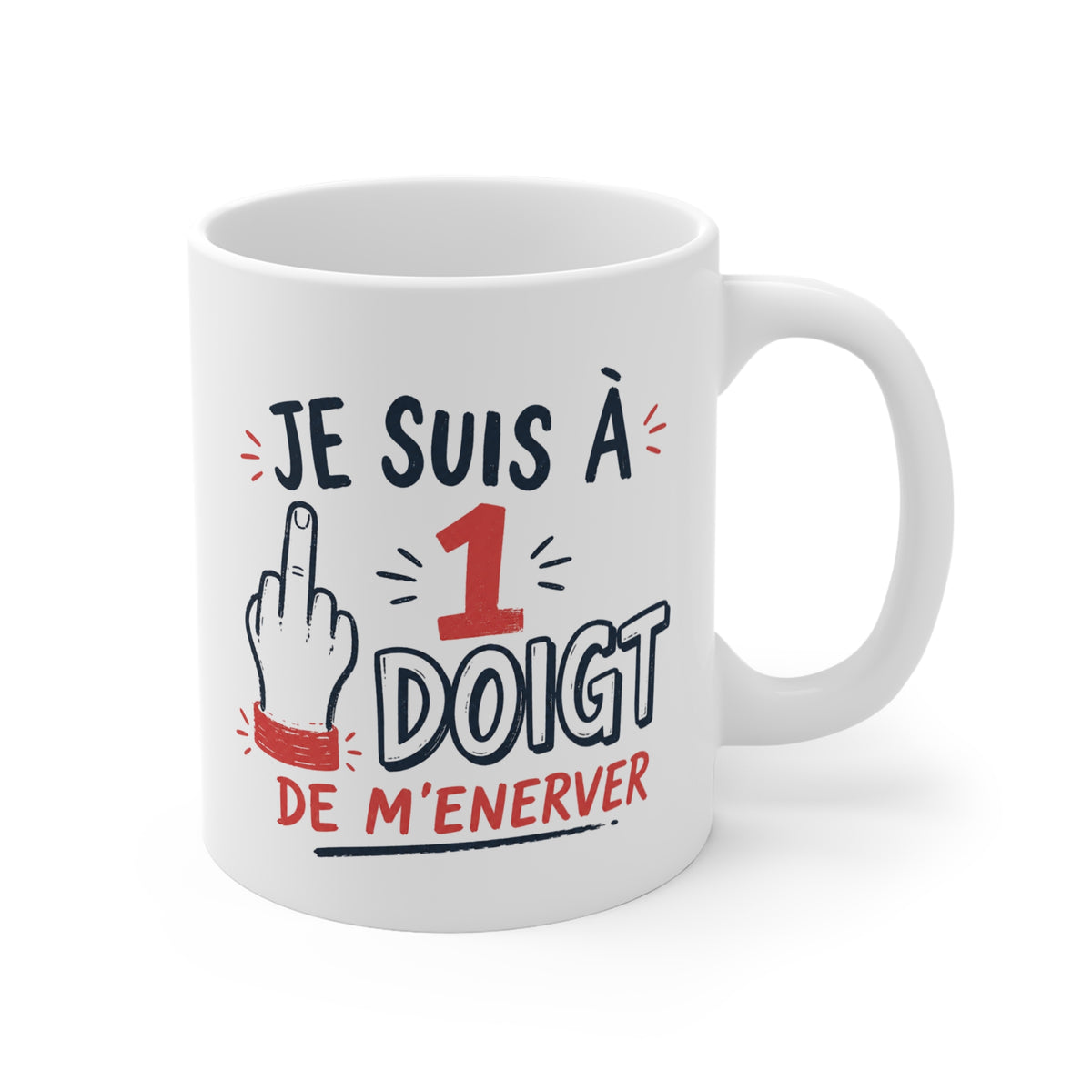 Mug Humour Doigt d’Honneur – Je Suis à 1 Doigt de M’énerver – Tasse Drôle Sarcastique – Cadeau Original Homme Femme