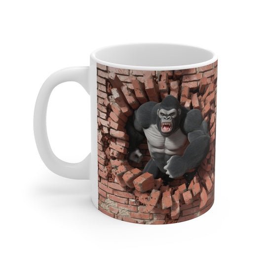 Mug 3D Gorille Défonçant un Mur de Briques - Mug Original et Puissant pour Amateurs d'Animaux Sauvages