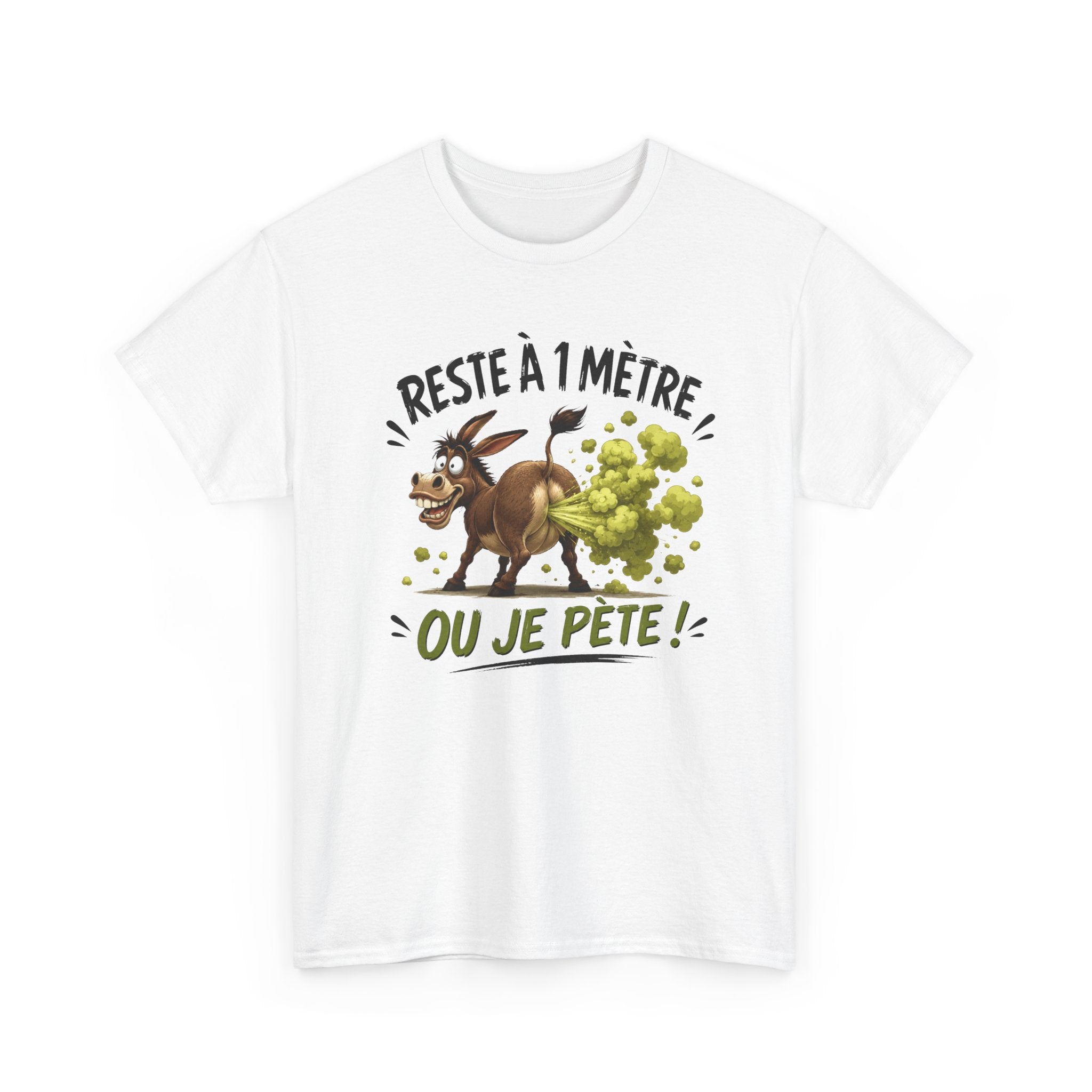 Tee-Shirt Humour Adulte Reste à 1 Mètre ou Je Pète – Âne Cartoon Drôle – Cadeau Homme Femme
