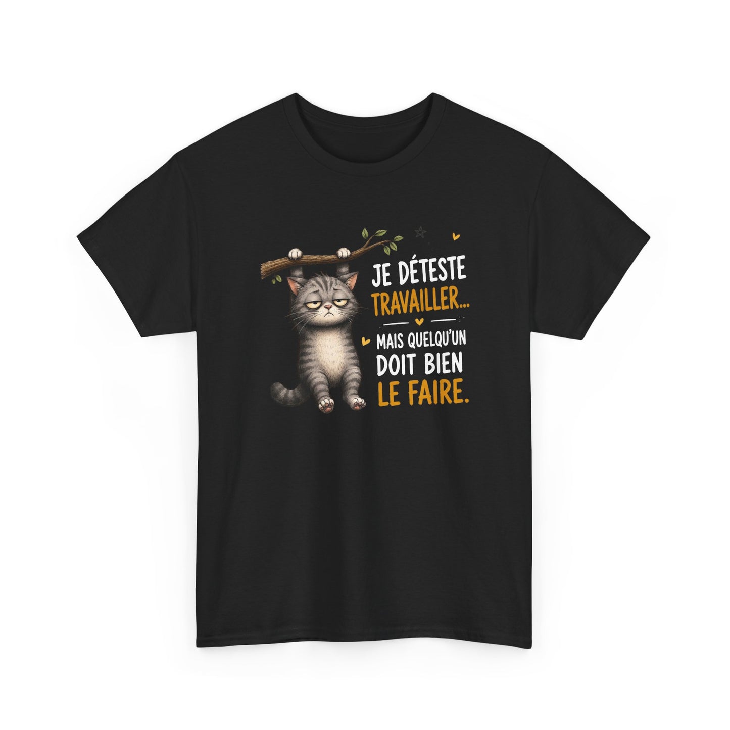 Tee-Shirt Humour Homme et Femme – Chat Drôle Fatigué Travail Bureau – Idée Cadeau Original Collègue Anniversaire