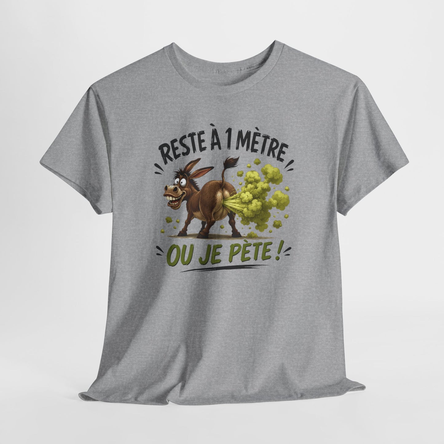 Tee-Shirt Humour Adulte Reste à 1 Mètre ou Je Pète – Âne Cartoon Drôle – Cadeau Homme Femme