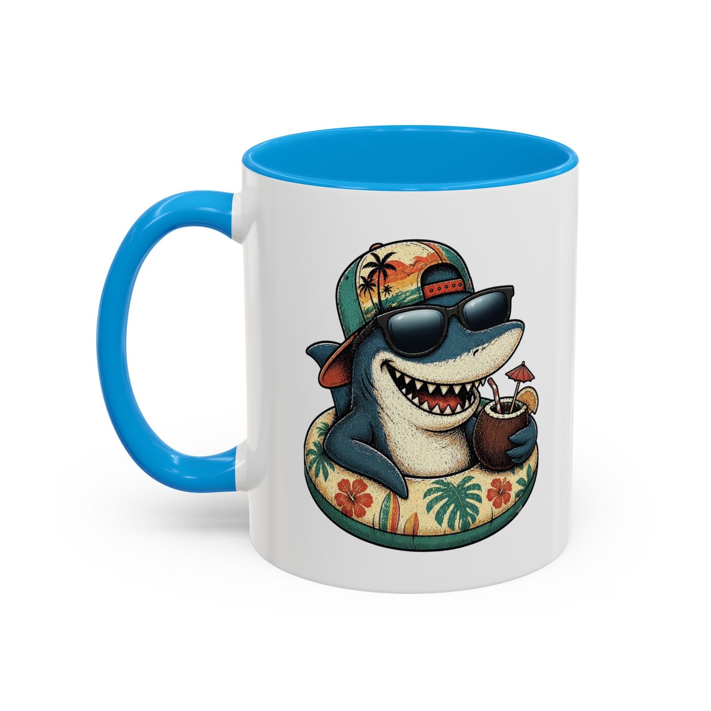 Tasse Requin Drôle avec Cocktail – Mug Requin Tropical Homme Femme – Cadeau Original Été Vacances Plage Surf 325 ml