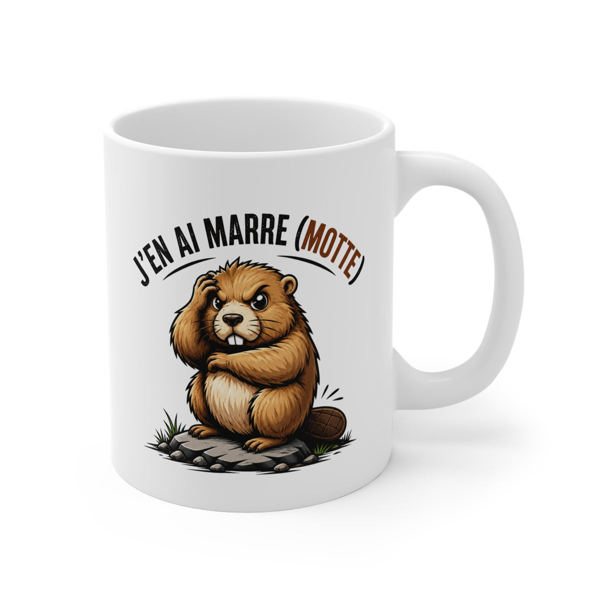 Mug J’en Ai Marre Motte – Tasse Humoristique avec Marmotte – Jeu de Mots Drôle – Idée Cadeau Originale Humour