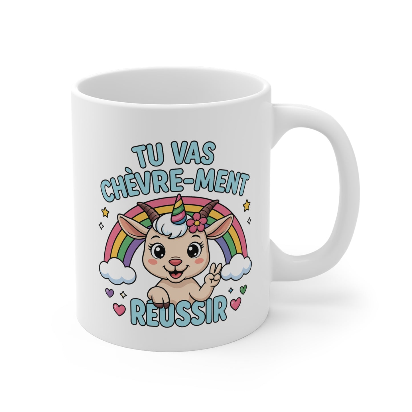 Tasse Tu Vas Chèvre-ment Réussir – Mug Chèvre Licorne Arc-en-Ciel – Cadeau Humour Motivation 325ml